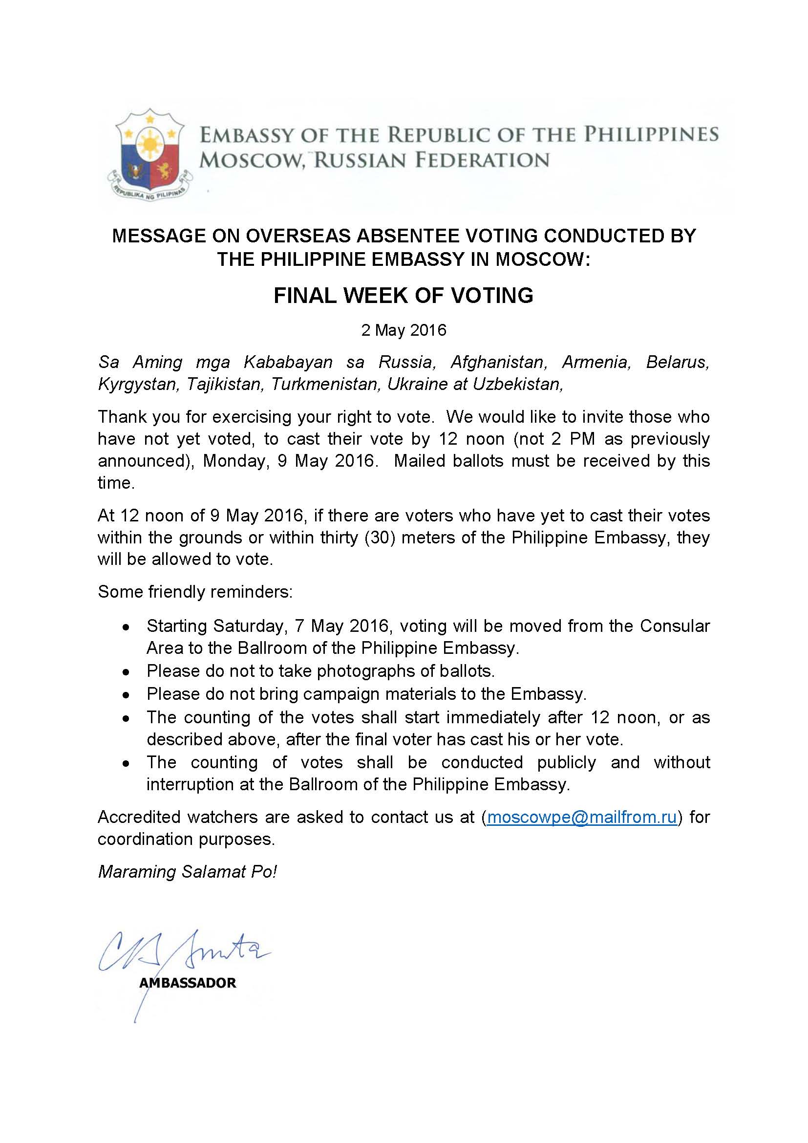 MESSAGE final week of voting