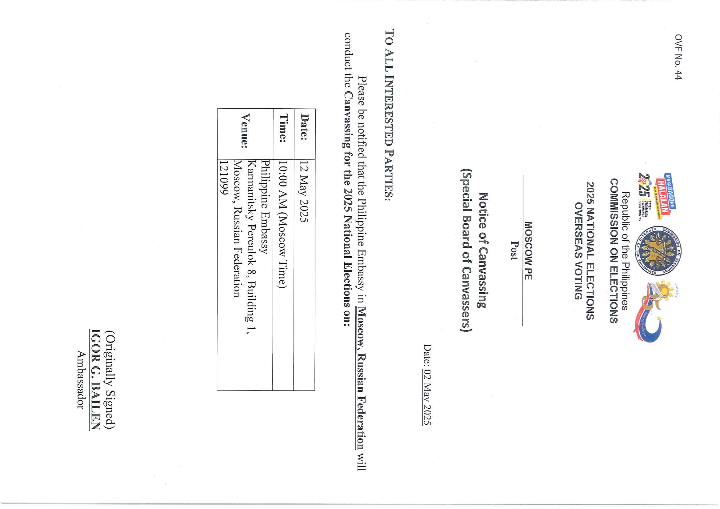 Notice of Canvassing