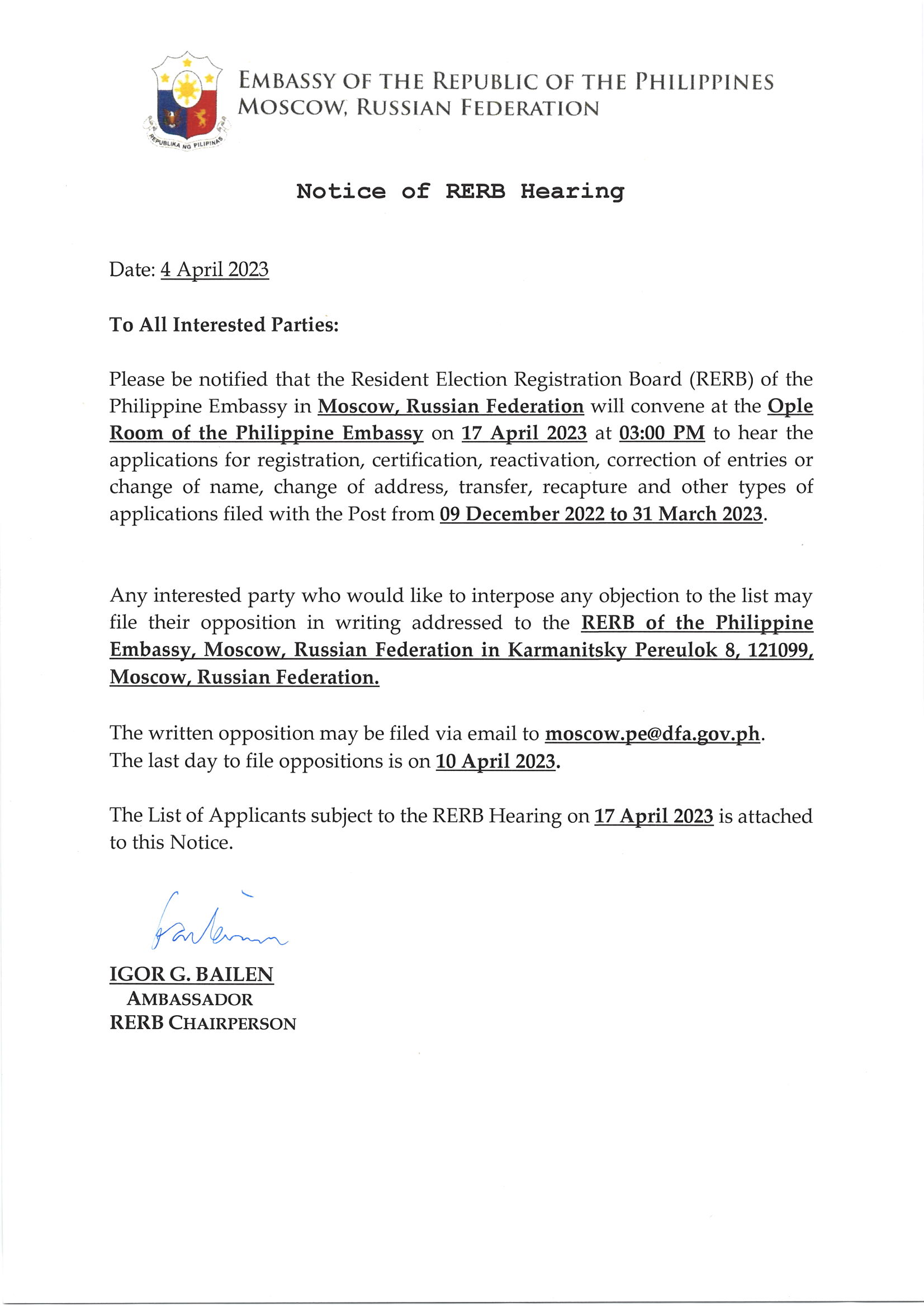 Notice of Hearing for 17 April 2023 RERB Hearing Page 1