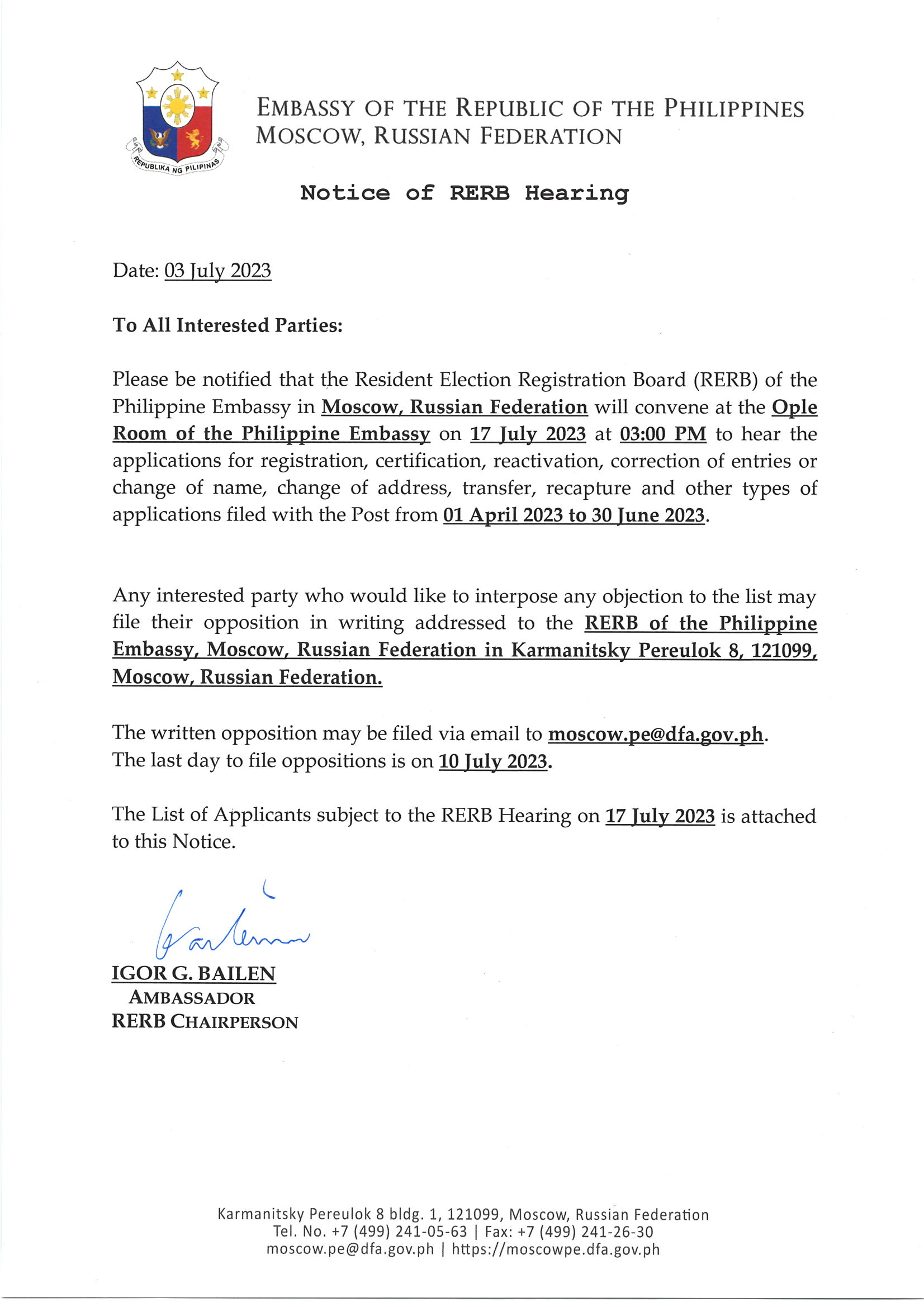 Notice of Hearing for 17 July RERB Hearing Page 1